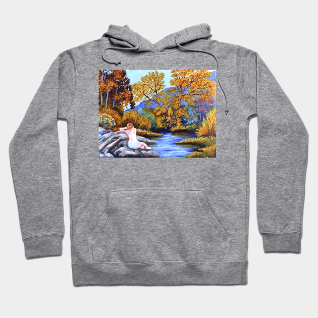 Woman girl on rocks relaxing watching the river flow zen yoga buddhism Hoodie by Fantasyart123